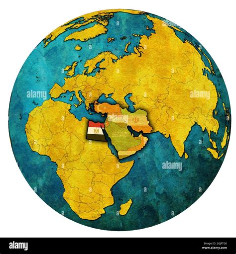location of Egypt territory in middle east region with country flags on globe map isolated over ...