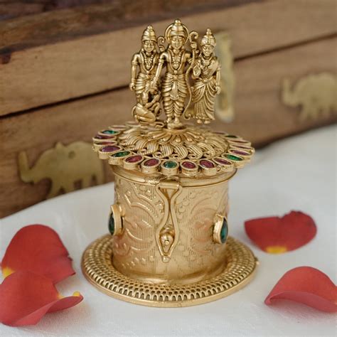 Antique Gold Nagasi Ram Parivar KumKum Box/Kumkum Karanda/Sindoor Dabb