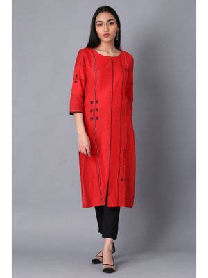 Buy W Women Pink Festive Geometric Print Shantung Straight Kurta Online
