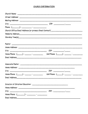Fillable Online CHURCH INFORMATION City ZIP Fax Email Print - pdfFiller