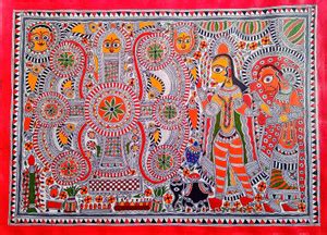 MITHILA HUNAR KOHBAR KOBAR MADHUBANI PAINTING Acrylic 22 inch x 30 inch ...