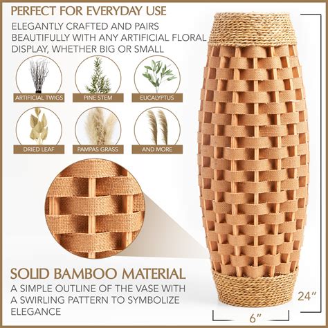 Tall Floor Vases for Decor - 24" Dark Brown Hand Woven Floor Vase of ...