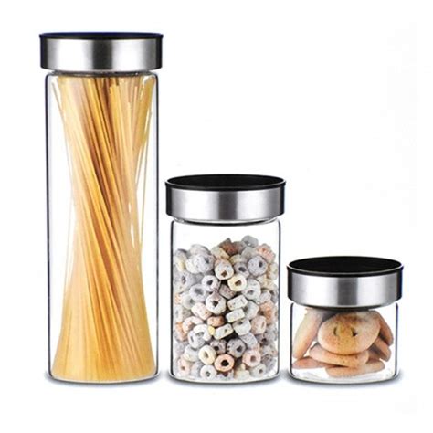 Cereal Container Glass Stainless Steel Lid 3Pc
