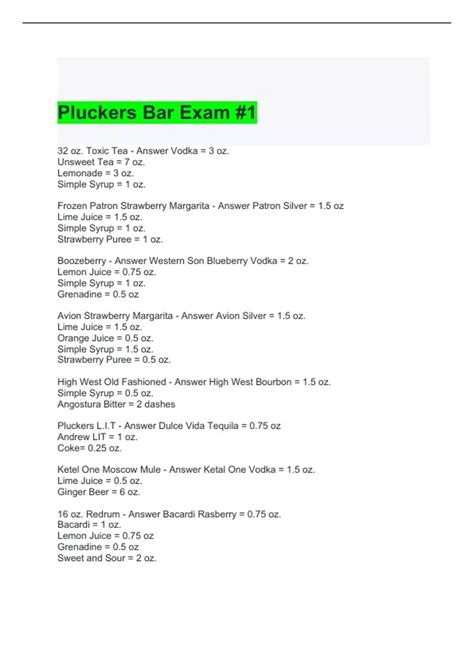 Pluckers Bar Exam #1 Questions and Answers - Pluckers menu - Stuvia US