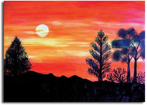 PIXELARTZ Canvas Painting - Sunset Landscape Painting - Without Frame ...