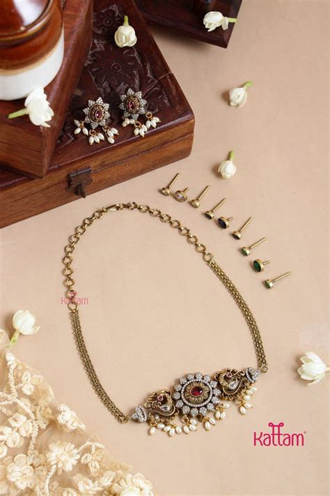Interchangable Peacock Oval Flower Choker - Kattam