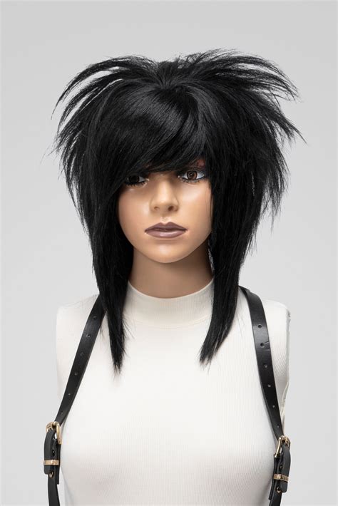 Emo Scene Hair Wig - Jet Black Human Hair Wig, 360 Spiky Wig With Side ...