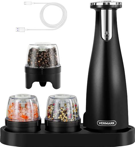 Electric Salt and Pepper Grinder Set, VERMARK USB Rechargeable , 3 ...
