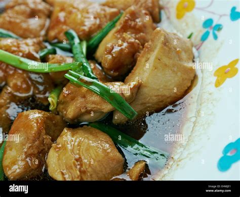 Mongolian Chicken - American style Chinese food stir fried. preparation ...