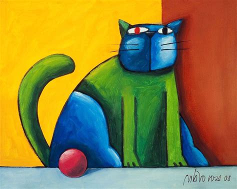 Green And Blue Cat With Pink Ball - Art Prints by Gustavo Rosa | Buy ...