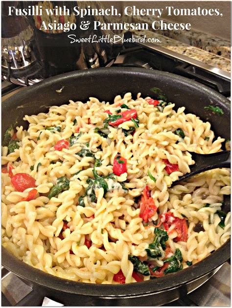 Pasta with Spinach, Tomatoes, Asiago and Parmesan Cheese - Sweet Little ...