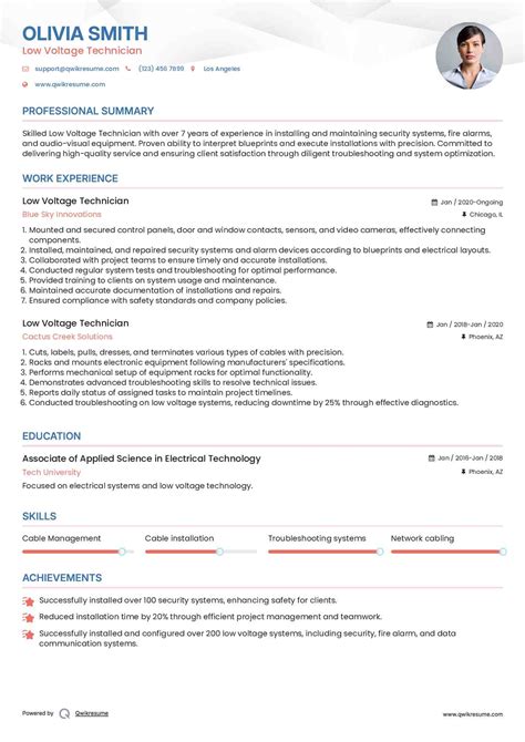 10+ Low Voltage Technician Resume Samples & Templates for 2025