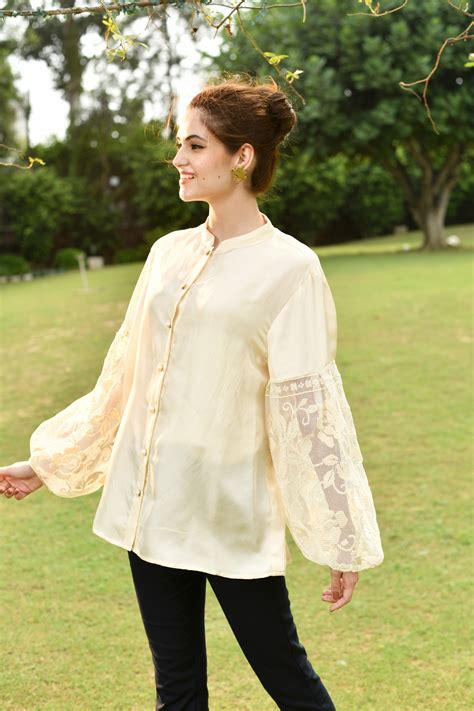 Women's Off-White Embroidered Full Sleeves Top – The Ambition Collective