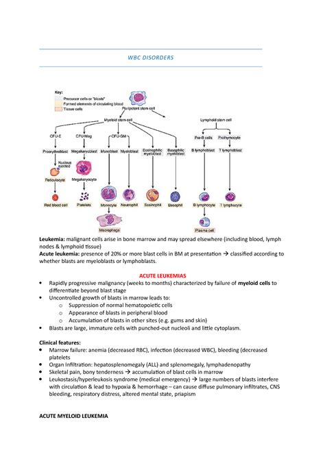 Summary - lecture 5 - Wbc disorders - WBC DISORDERS Leukemia: malignant cells arise in bone ...