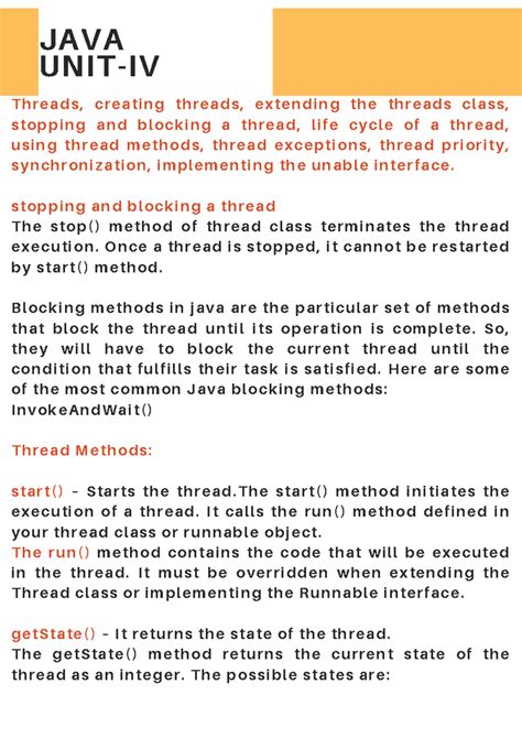 Thread Stop Java U-4 - notes - JAVA UNIT-IV Threads, creating threads ...