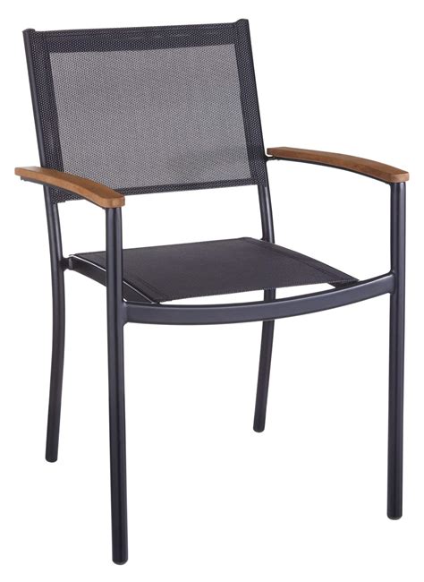 CANVAS Sylvan Aluminum & Teak Wood Outdoor/Patio Stacking Chair, Black ...