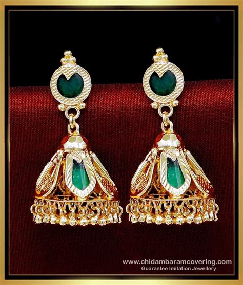 Buy Green Nagapadam Gold Plated Palakka Jhumka Earrings