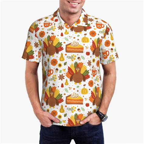 Polo Shirts for Men, Thanksgiving With Turkey Cuteness Casual Mens Polo ...