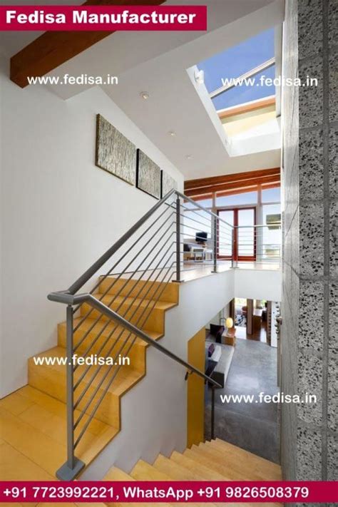White Metal Stair Railing Ready Made Wooden Stairs Temporary Wooden ...