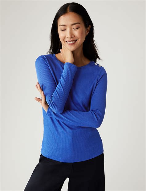 Buy Ribbed Slash Neck Fitted Top at Marks & Spencer