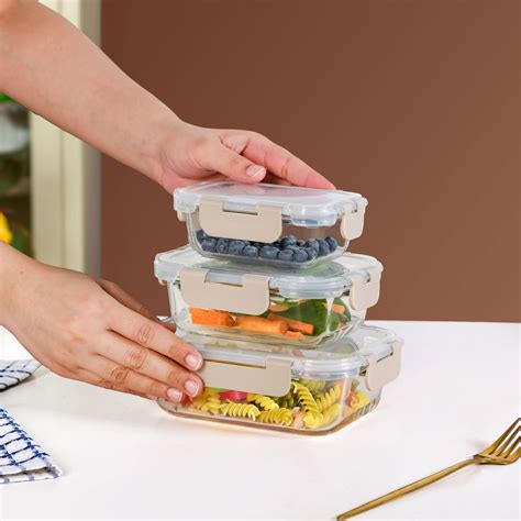 Nestro Microwave Safe Airtight Storage Box Set Of 3 Beige S 185ml M ...