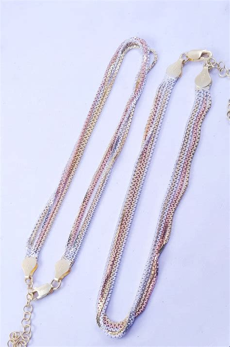 JSAJ 925 STERLING SILVER TWO TONE 5 LINE THICK CHAIN ANKLET FOR GIRLS ...