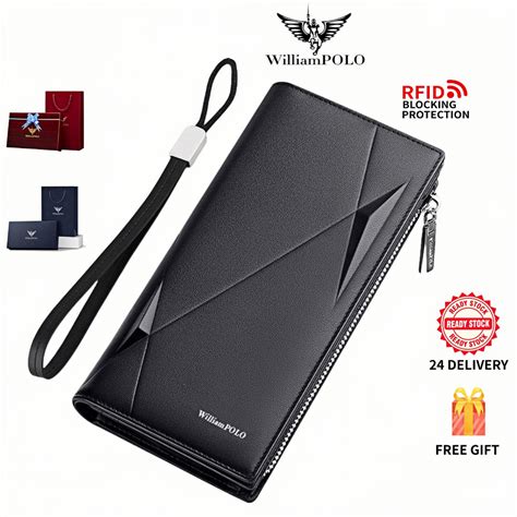 William polo wallet for men leather long zipper wallet anti theft card ...