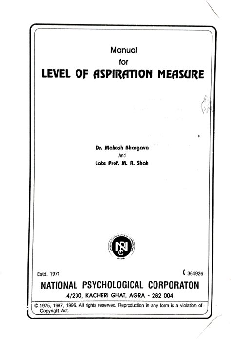 Level OF Aspirations - eysenck personality questionnaire is helpful in ...