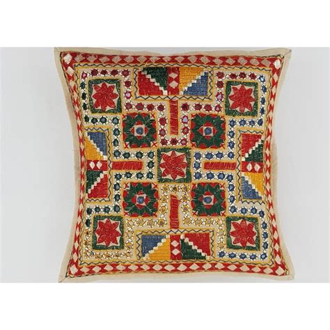 Cotton Hand Embroidered Mirror work Cushion Cover | Vinshika Boutique