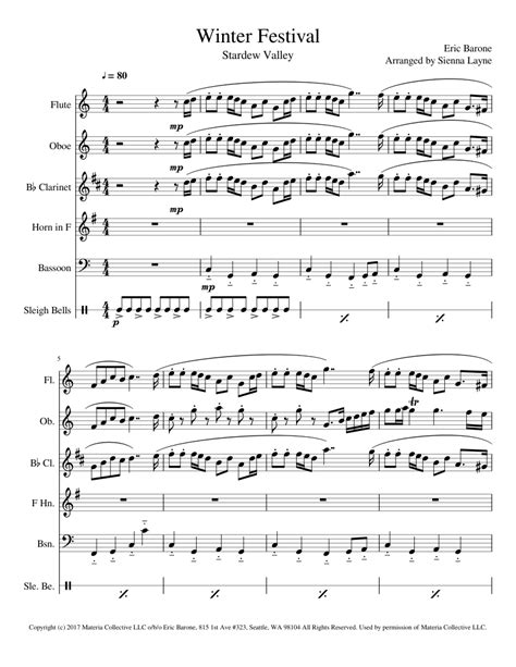 Stardew Valley - Winter Festival Sheet music for Flute, Clarinet, Oboe ...