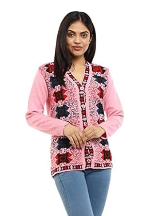 Buy VMart Women Ethnic Self Design Acrylic V Neck Cardigan Pink at ...