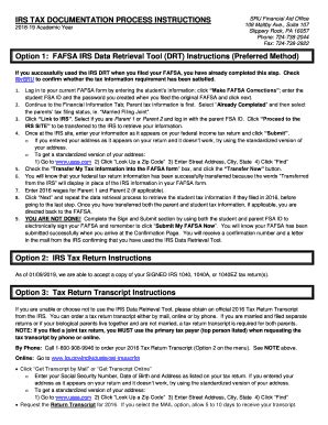 Fillable Online IRS TAX DOCUMENTATION PROCESS INSTRUCTIONS SRU Fax ...