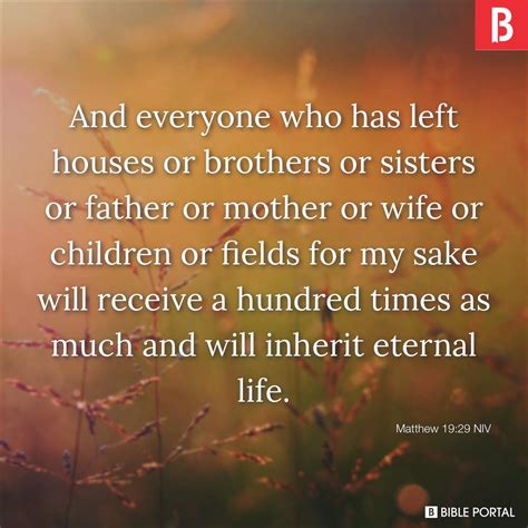 Matthew 19:29 NIV - Bible Image- Bible Portal