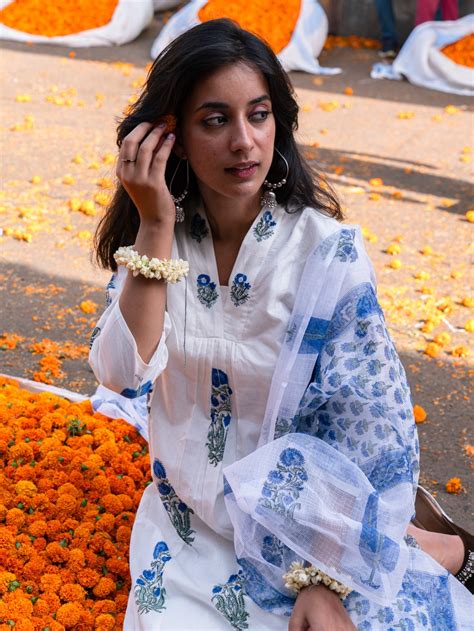 Blue Phool Patti Hand Block Kurta Set – Sunehari Dhaga