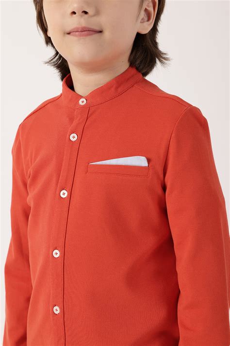 Shop Knitted Full Sleeve Mandarin Collar Shirt with Embroidery | OneFriday