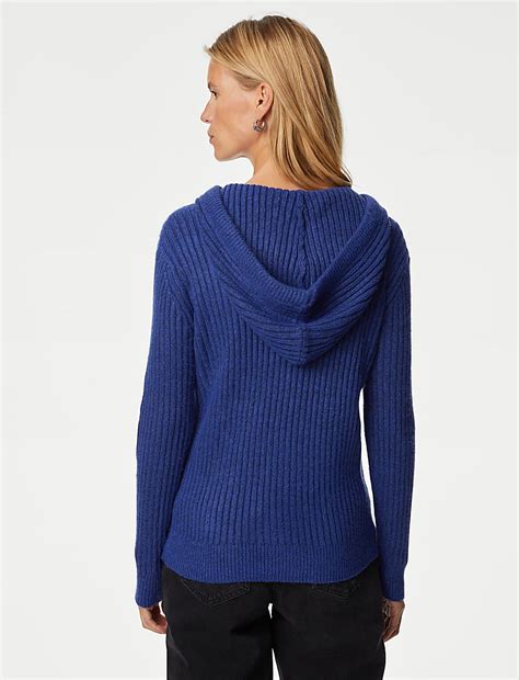 Buy Ribbed V-Neck Hoodie at Marks & Spencer