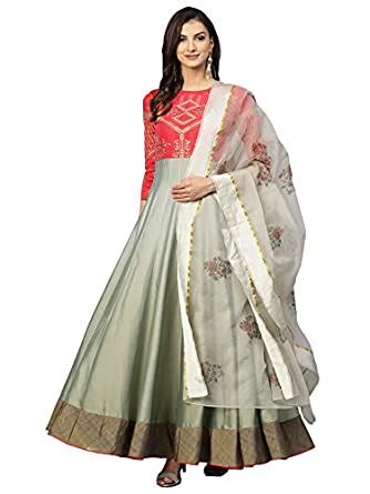 Buy Inddus Pink Silky Georgette Embroidered anarkali kurta with printed ...