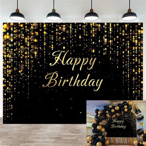 1 Stück 7x5FT 5x3FT Happy Birthday Hintergrund in Schwarz und Gold, mit ...