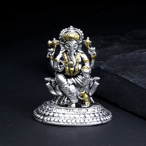 2D Real 925 Solid Silver Oxidized Ganesha Statue religious Diwali gift ...