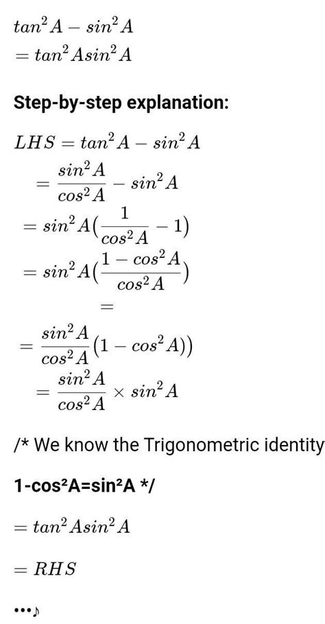 prove that tan2a - sin2a = tan2asin2a - Brainly.in