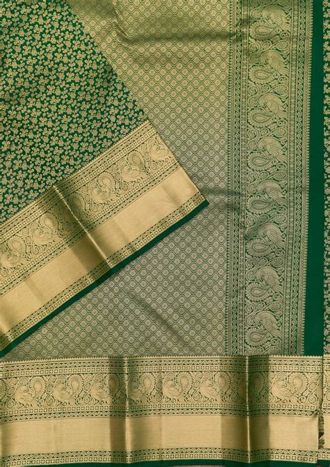 Buy Bottle Green Zariwork Pure Silk Saree - Koskii