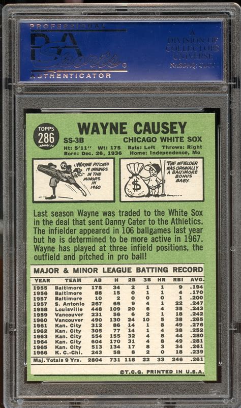 Lot Detail - 1967 Topps #286 WAYNE CAUSEY PSA 10 GEM MINT