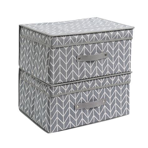 HomeStorie Canvas Wardrobe Storage Boxes with Lid, Pack of 2, 40x30x20 ...