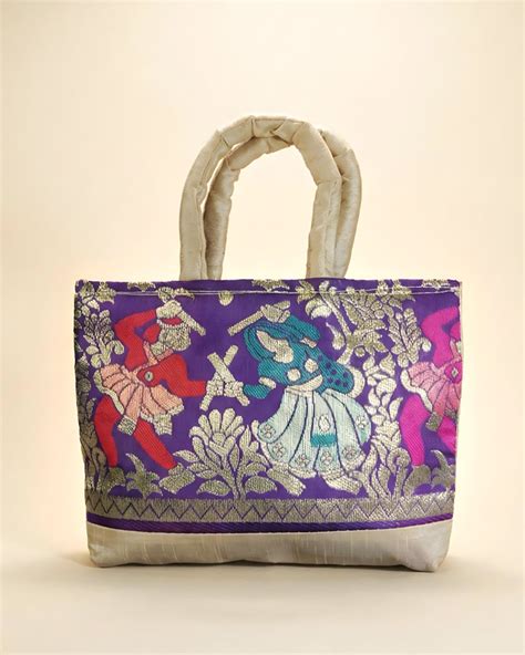 Hand bag rawsilk with dandiya prints medium - W2739 – Wedtree