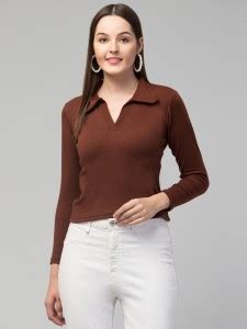 STYLE PREZONE Casual Solid Women Brown Top - Buy STYLE PREZONE Casual ...