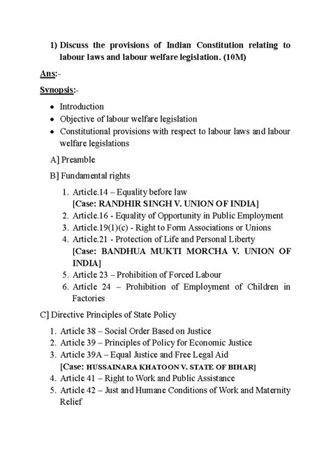 Provisions of Indian Constitution on Labour Laws & Welfare Legislation ...