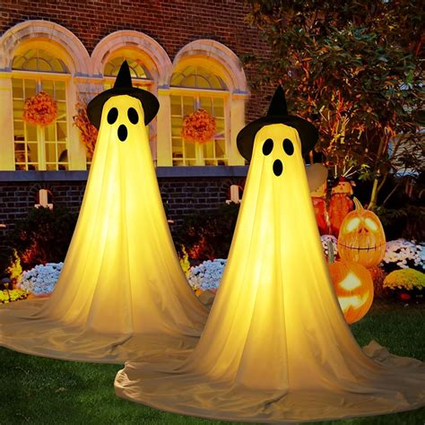 Amazon.com : FORUP Halloween Ghost Decor, Set of 3 Lighted Cute Ghost ...