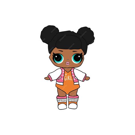 Premium Vector | Cute vector lol doll with black and pink hair and big ...