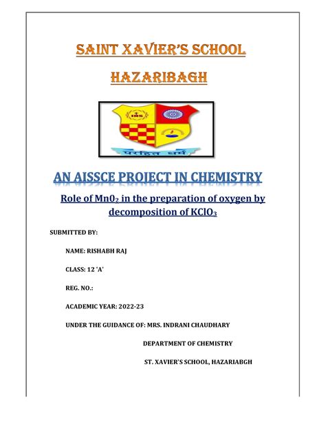 Chemistry project - Role of Mn0 2 in the preparation of oxygen by ...
