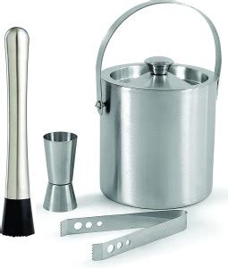 Sarsawal Best Steel Barware 4 Pieces Bar Set of Double Wall Ice Bucket ...